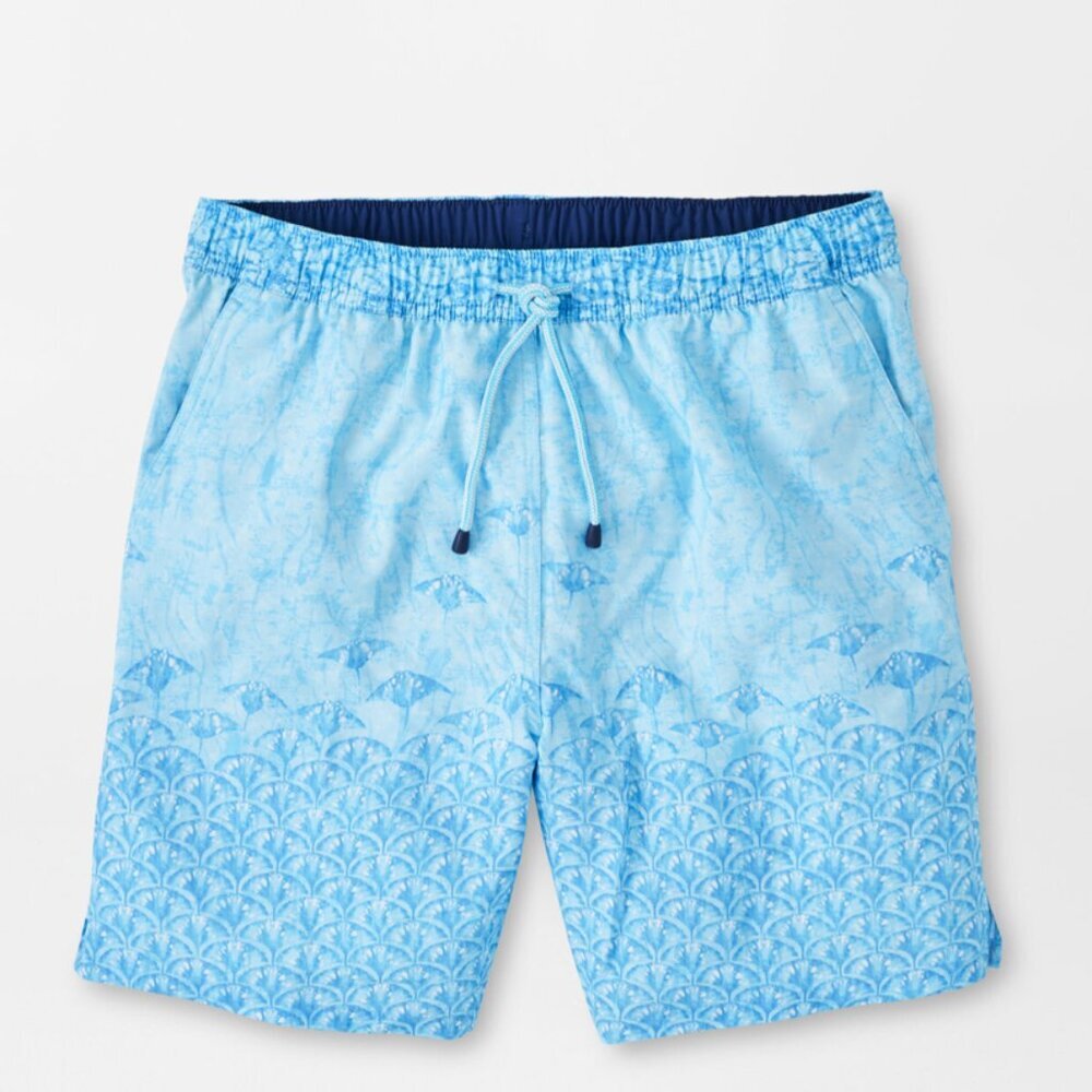 Peter Millar Stingray Scatter Print Beta Blue Swim Trunks 7" Inseam NWT $100